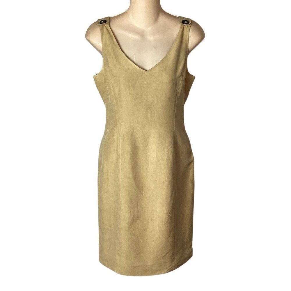 Dana Buchman 100% Silk Tan Sheath Dress Women’s 2 Camel Lined